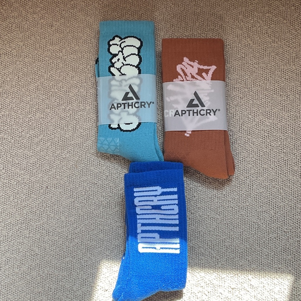 Apthcry  Men's Crew Socks Pack — Blue, Light Blue & Brown